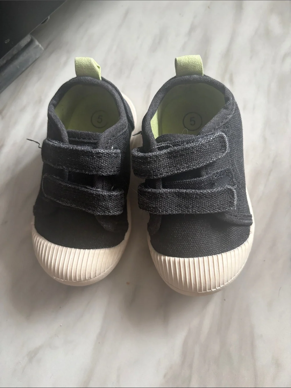 Cat & Jack Black Canvas Kids Sneakers with Cream Soles and Lime Heel Tab